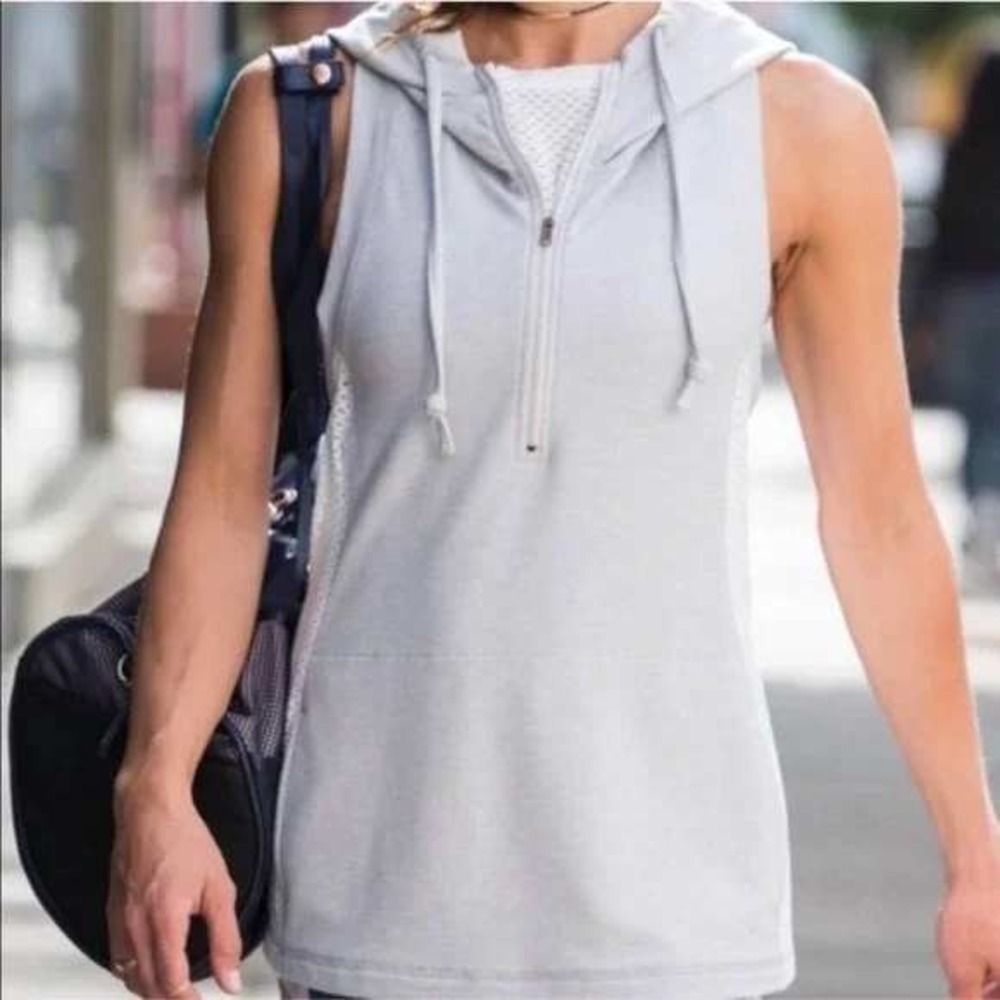 Calia Effortless Tunic Vest Womens Small Heather Gray White Hooded Sleeveless S
